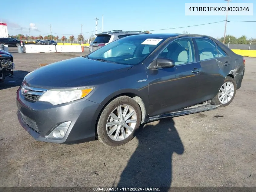 2012 Toyota Camry Hybrid Xle VIN: 4T1BD1FKXCU003346 Lot: 40836931