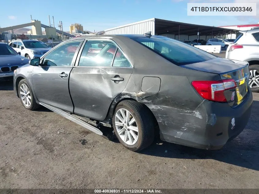 2012 Toyota Camry Hybrid Xle VIN: 4T1BD1FKXCU003346 Lot: 40836931