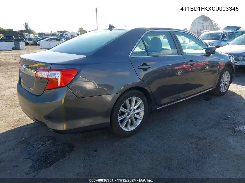 2012 Toyota Camry Hybrid Xle VIN: 4T1BD1FKXCU003346 Lot: 40836931