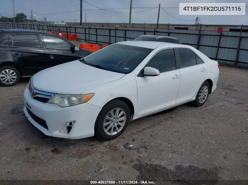 2012 Toyota Camry Le VIN: 4T1BF1FK2CU571116 Lot: 40837595