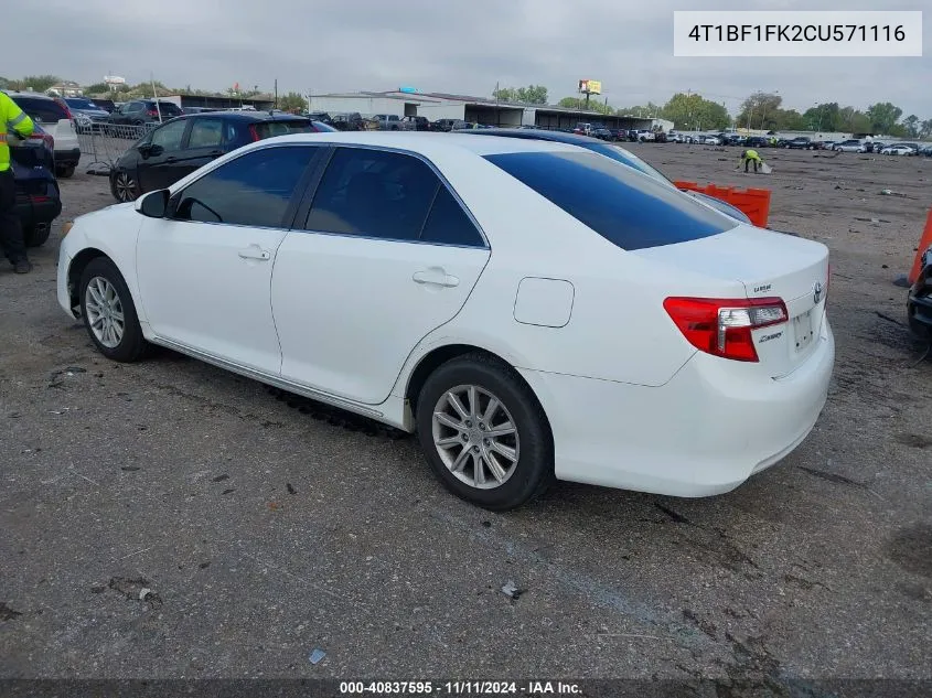 2012 Toyota Camry Le VIN: 4T1BF1FK2CU571116 Lot: 40837595