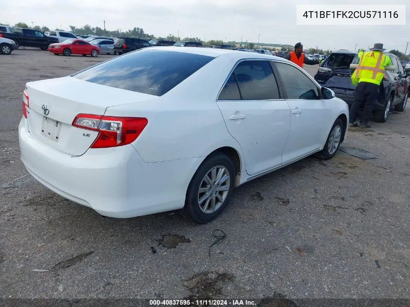 2012 Toyota Camry Le VIN: 4T1BF1FK2CU571116 Lot: 40837595