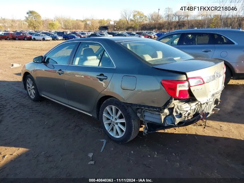 2012 Toyota Camry Xle VIN: 4T4BF1FKXCR218046 Lot: 40840363