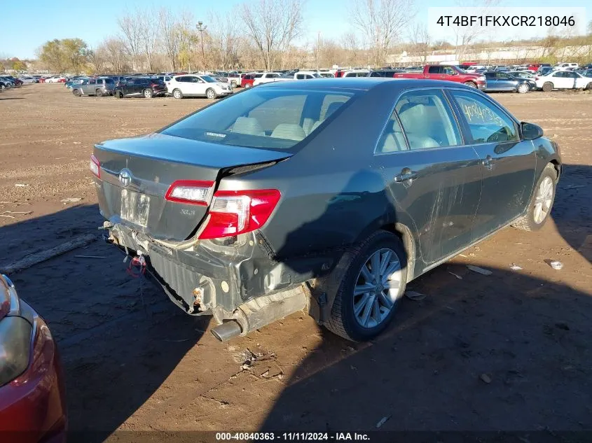 2012 Toyota Camry Xle VIN: 4T4BF1FKXCR218046 Lot: 40840363