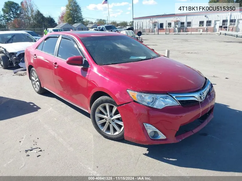 2012 Toyota Camry Xle V6 VIN: 4T1BK1FK0CU515350 Lot: 40841325