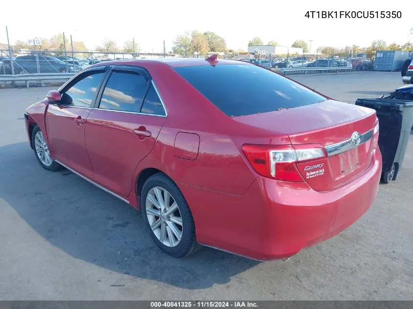 2012 Toyota Camry Xle V6 VIN: 4T1BK1FK0CU515350 Lot: 40841325