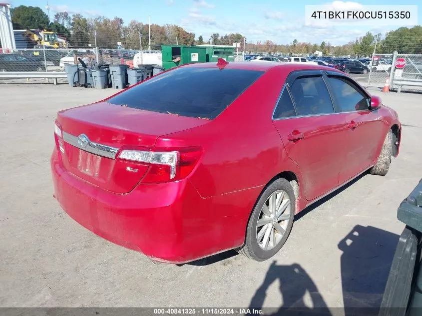 2012 Toyota Camry Xle V6 VIN: 4T1BK1FK0CU515350 Lot: 40841325