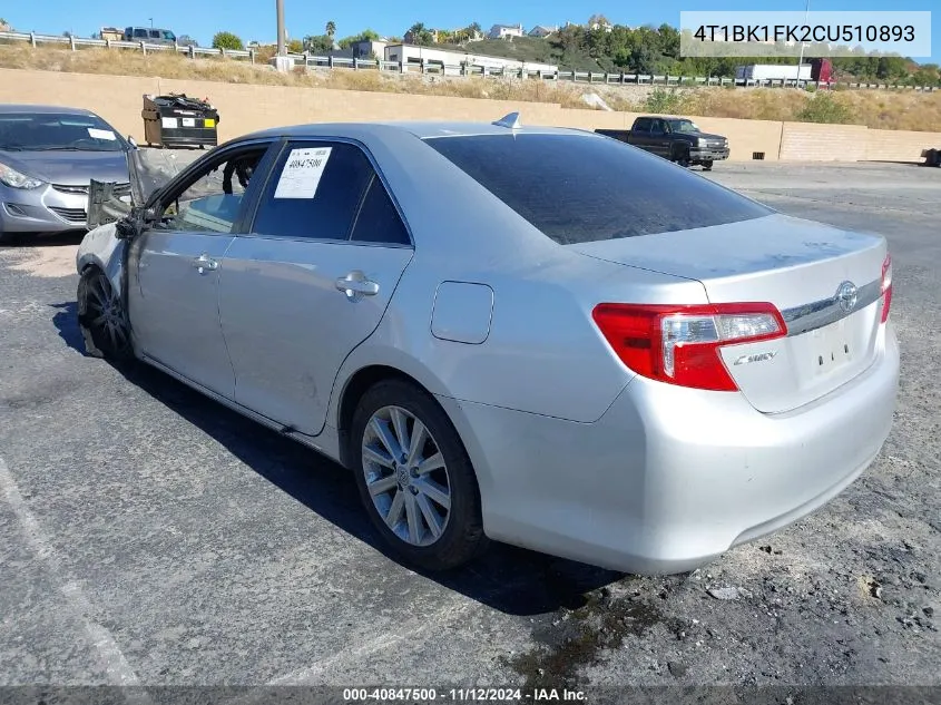 2012 Toyota Camry Xle V6 VIN: 4T1BK1FK2CU510893 Lot: 40847500