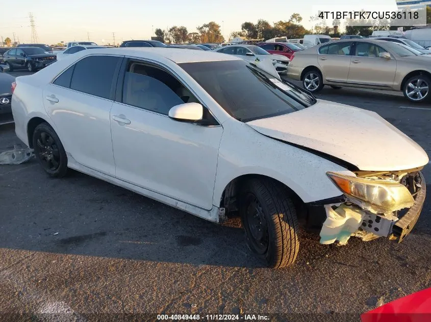 2012 Toyota Camry Le VIN: 4T1BF1FK7CU536118 Lot: 40849448