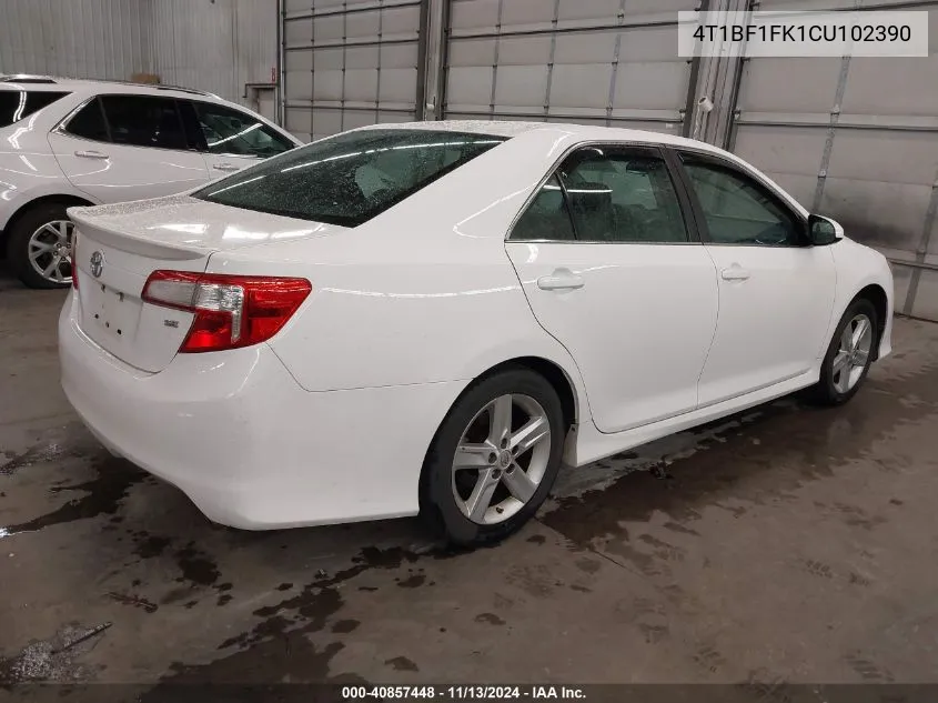 2012 Toyota Camry Se VIN: 4T1BF1FK1CU102390 Lot: 40857448