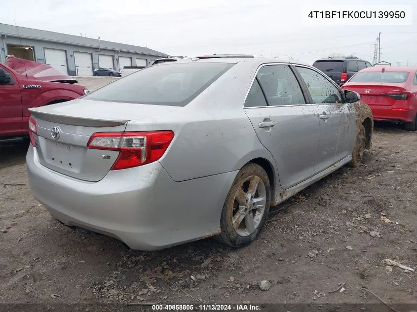 2012 Toyota Camry Se VIN: 4T1BF1FK0CU139950 Lot: 40858805