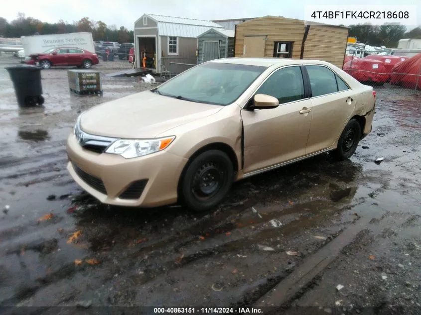 2012 Toyota Camry Le VIN: 4T4BF1FK4CR218608 Lot: 40863151