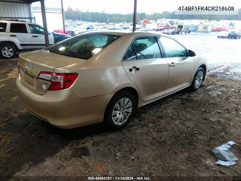 2012 Toyota Camry Le VIN: 4T4BF1FK4CR218608 Lot: 40863151