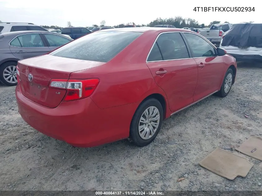 2012 Toyota Camry Le VIN: 4T1BF1FKXCU502934 Lot: 40864137