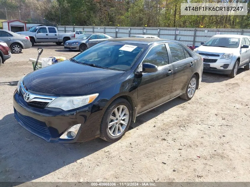 2012 Toyota Camry Xle VIN: 4T4BF1FK6CR187247 Lot: 40865306