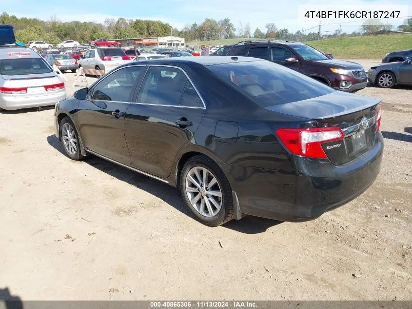 2012 Toyota Camry Xle VIN: 4T4BF1FK6CR187247 Lot: 40865306