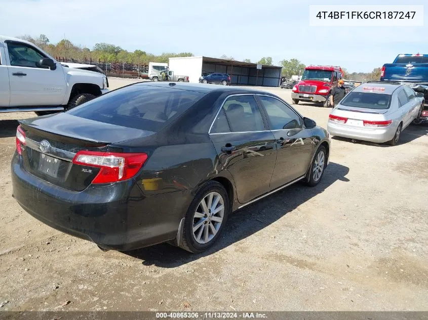 2012 Toyota Camry Xle VIN: 4T4BF1FK6CR187247 Lot: 40865306