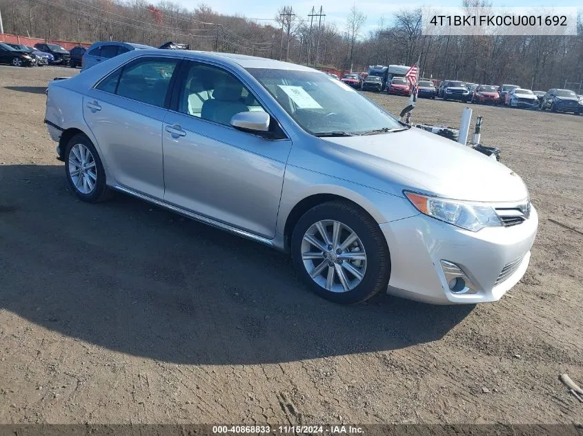 2012 Toyota Camry Xle V6 VIN: 4T1BK1FK0CU001692 Lot: 40868833