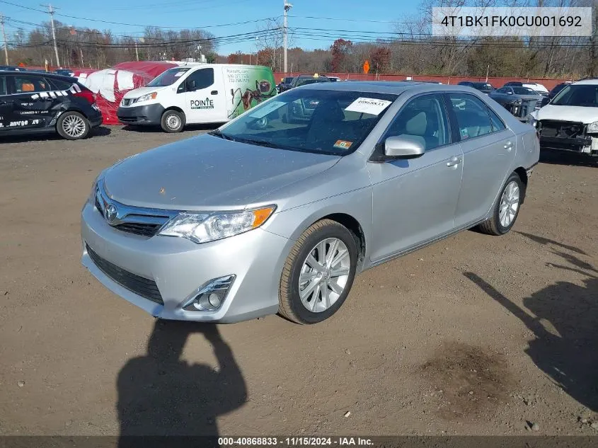 2012 Toyota Camry Xle V6 VIN: 4T1BK1FK0CU001692 Lot: 40868833