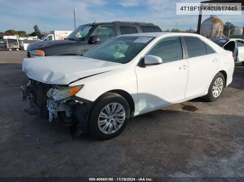 2012 Toyota Camry Le VIN: 4T1BF1FK4CU517445 Lot: 40869190