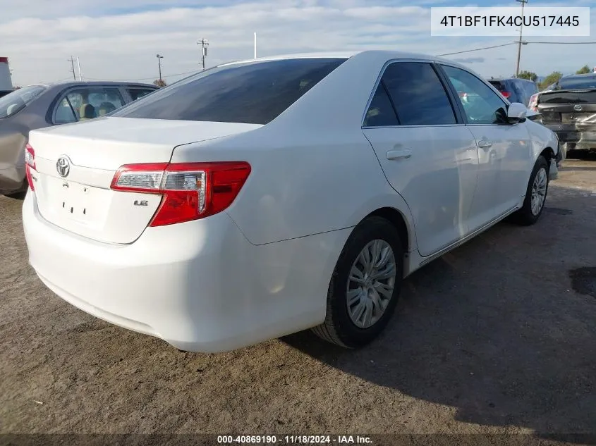 2012 Toyota Camry Le VIN: 4T1BF1FK4CU517445 Lot: 40869190