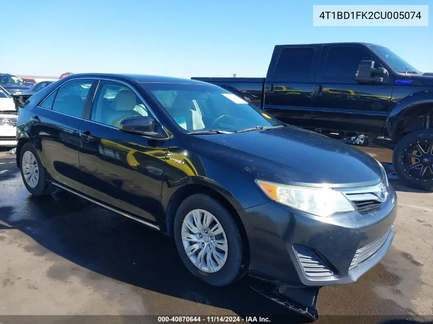 2012 Toyota Camry Hybrid Le VIN: 4T1BD1FK2CU005074 Lot: 40870644