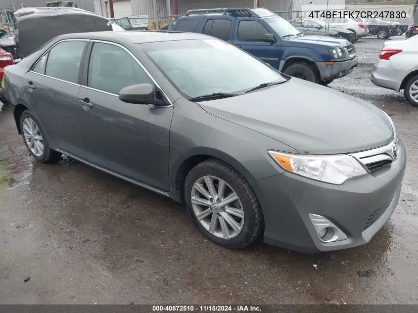 2012 Toyota Camry Xle VIN: 4T4BF1FK7CR247830 Lot: 40872510