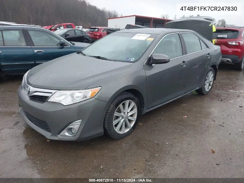 2012 Toyota Camry Xle VIN: 4T4BF1FK7CR247830 Lot: 40872510