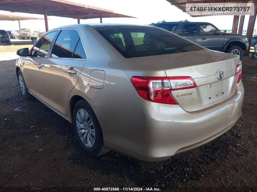 2012 Toyota Camry Le VIN: 4T4BF1FKXCR273757 Lot: 40872566