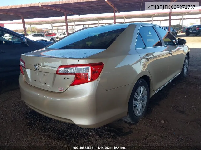 2012 Toyota Camry Le VIN: 4T4BF1FKXCR273757 Lot: 40872566