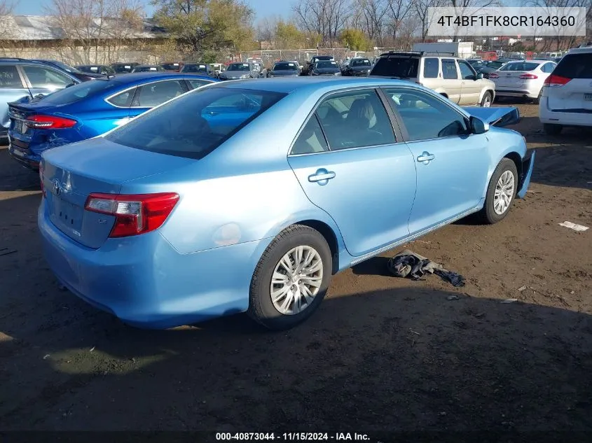 2012 Toyota Camry Le VIN: 4T4BF1FK8CR164360 Lot: 40873044