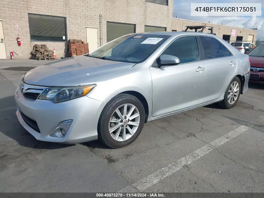 2012 Toyota Camry Xle VIN: 4T4BF1FK6CR175051 Lot: 40873270