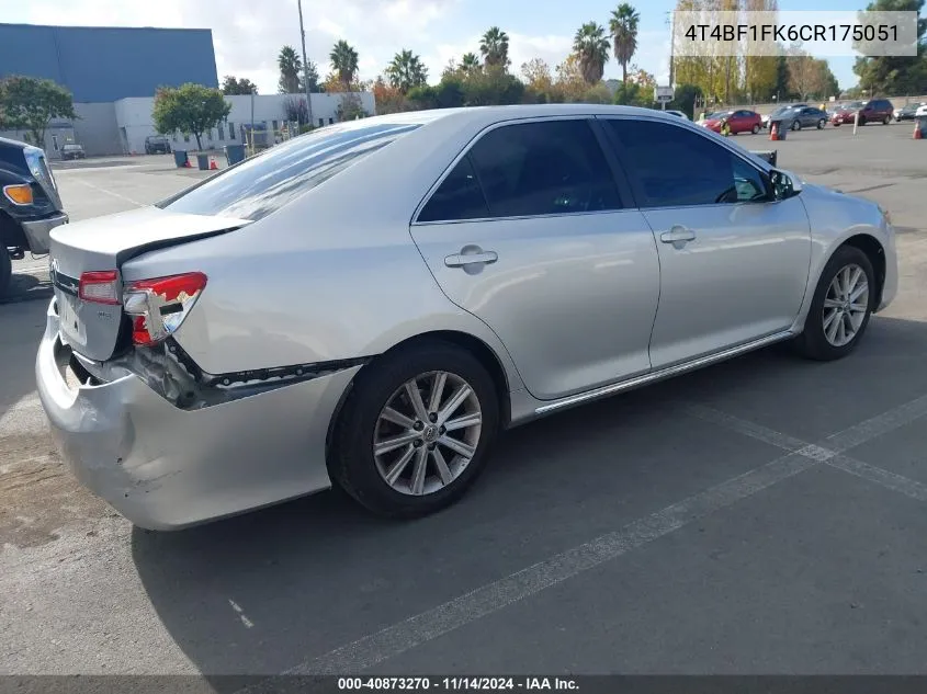 2012 Toyota Camry Xle VIN: 4T4BF1FK6CR175051 Lot: 40873270