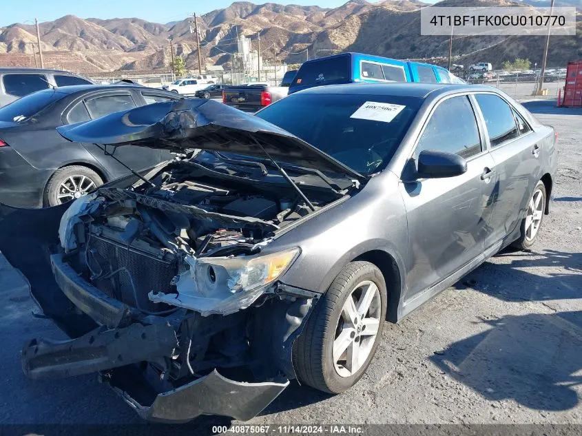 2012 Toyota Camry Se VIN: 4T1BF1FK0CU010770 Lot: 40875067