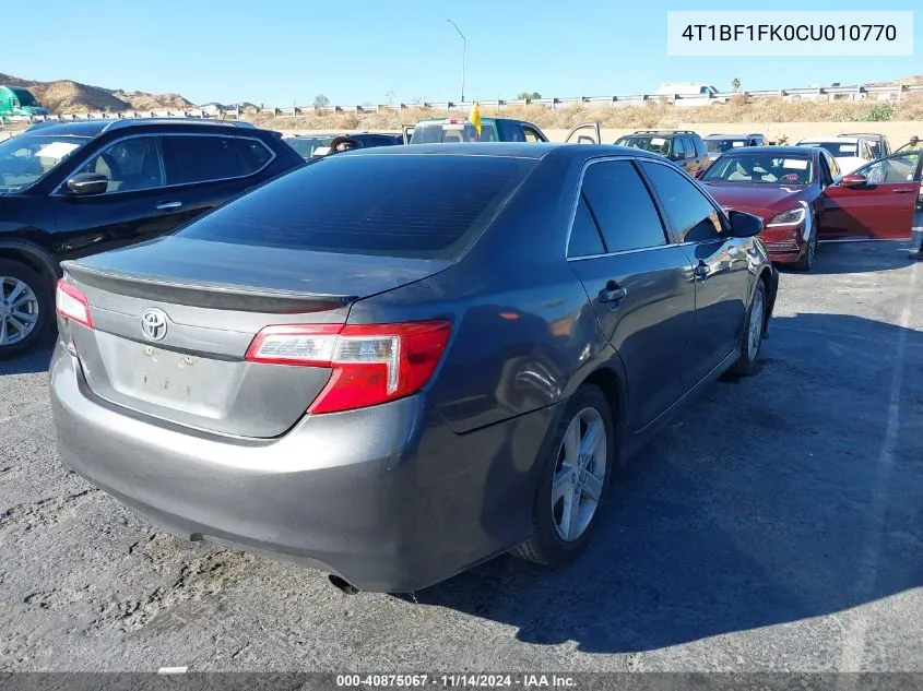 2012 Toyota Camry Se VIN: 4T1BF1FK0CU010770 Lot: 40875067