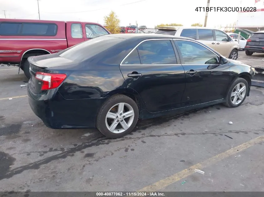 2012 Toyota Camry Se VIN: 4T1BF1FK3CU016028 Lot: 40877062