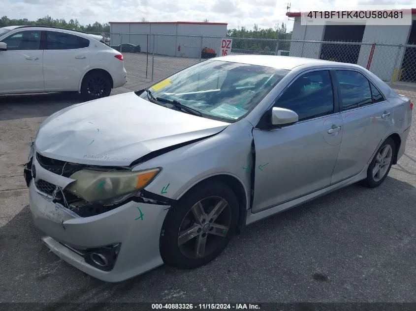 2012 Toyota Camry Se VIN: 4T1BF1FK4CU580481 Lot: 40883326