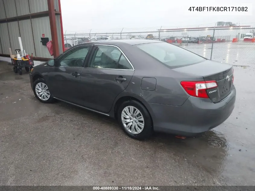 2012 Toyota Camry Le VIN: 4T4BF1FK8CR171082 Lot: 40889330