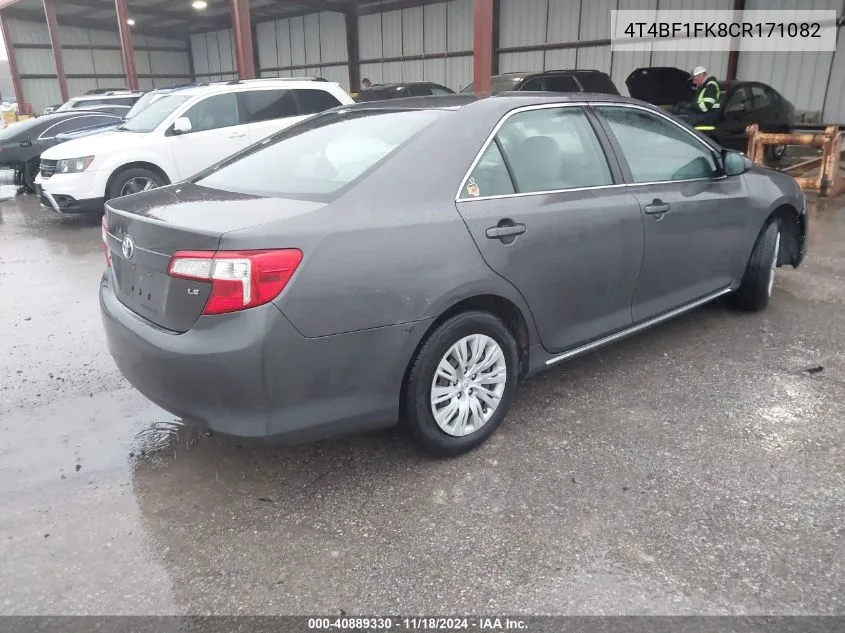 2012 Toyota Camry Le VIN: 4T4BF1FK8CR171082 Lot: 40889330