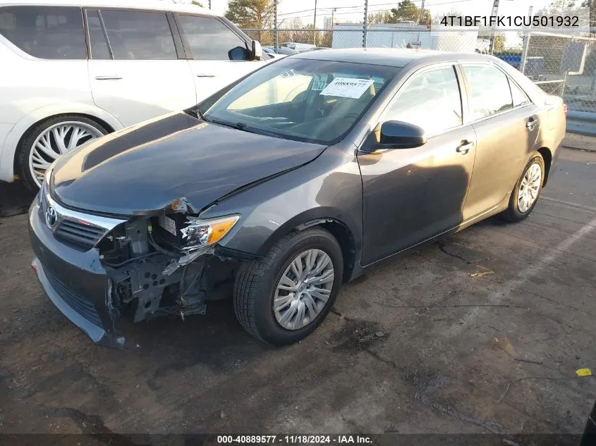 2012 Toyota Camry L VIN: 4T1BF1FK1CU501932 Lot: 40889577