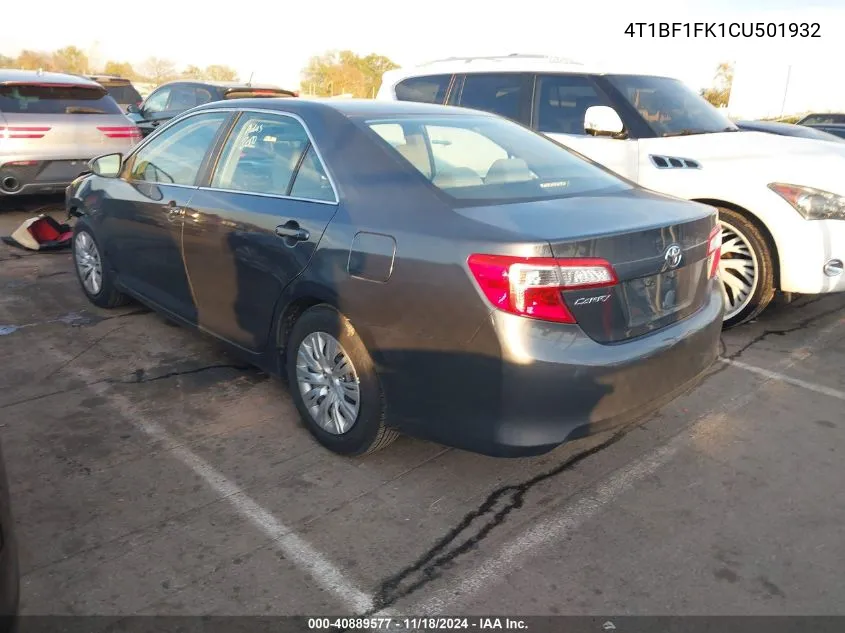 2012 Toyota Camry L VIN: 4T1BF1FK1CU501932 Lot: 40889577