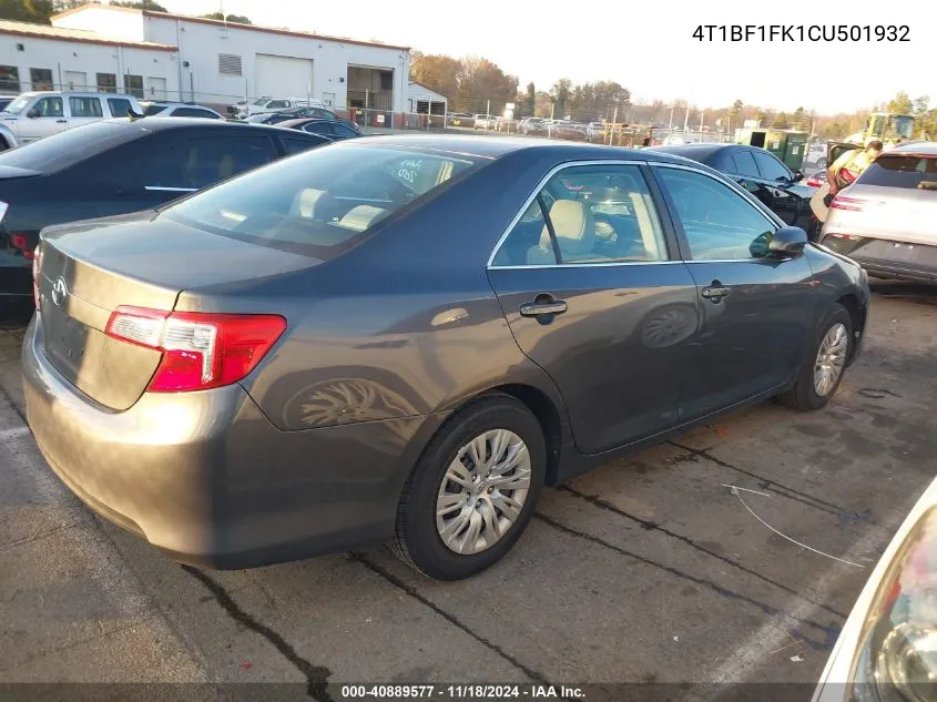 2012 Toyota Camry L VIN: 4T1BF1FK1CU501932 Lot: 40889577