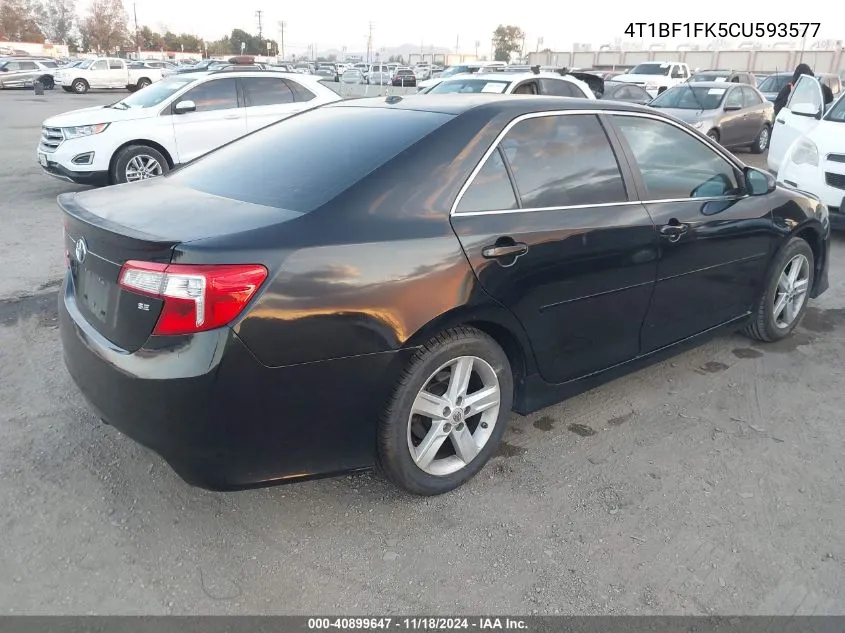 2012 Toyota Camry Se VIN: 4T1BF1FK5CU593577 Lot: 40899647