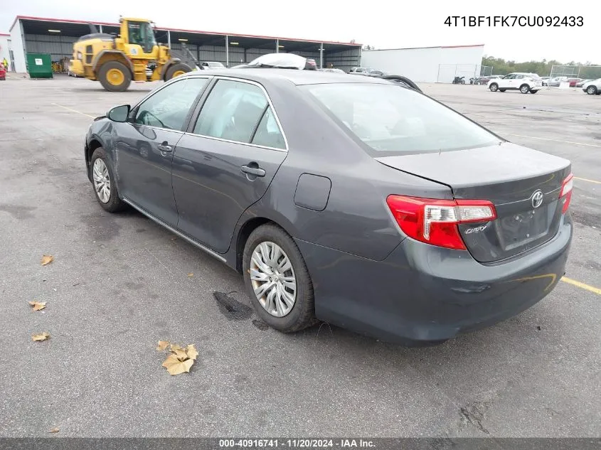 2012 Toyota Camry Le VIN: 4T1BF1FK7CU092433 Lot: 40916741