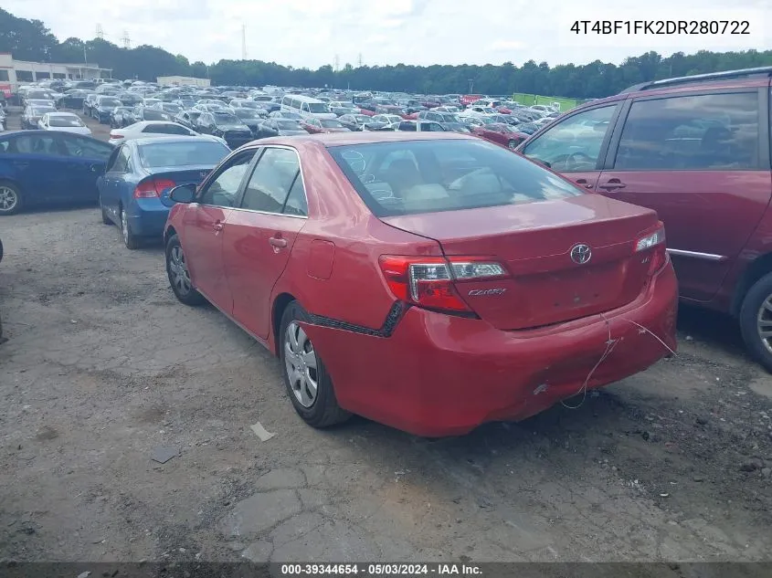 2013 Toyota Camry Le VIN: 4T4BF1FK2DR280722 Lot: 39344654