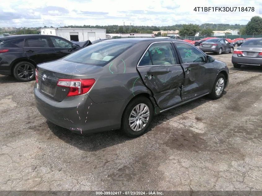 2013 Toyota Camry Le VIN: 4T1BF1FK3DU718478 Lot: 39932417