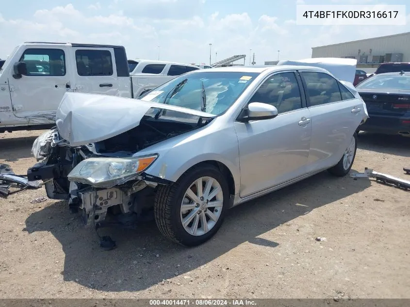 2013 Toyota Camry Xle VIN: 4T4BF1FK0DR316617 Lot: 40014471