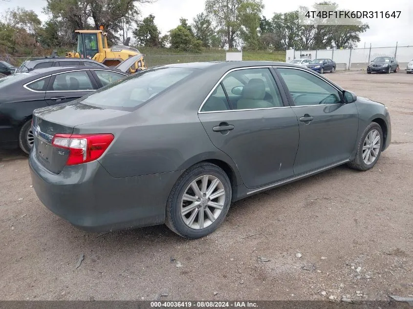 2013 Toyota Camry Xle VIN: 4T4BF1FK6DR311647 Lot: 40036419