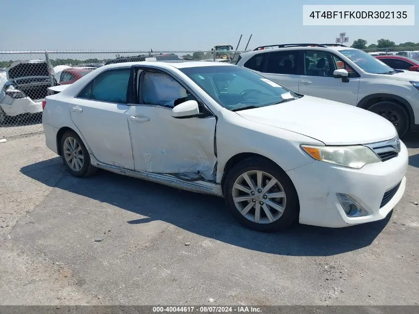 2013 Toyota Camry Xle VIN: 4T4BF1FK0DR302135 Lot: 40044617