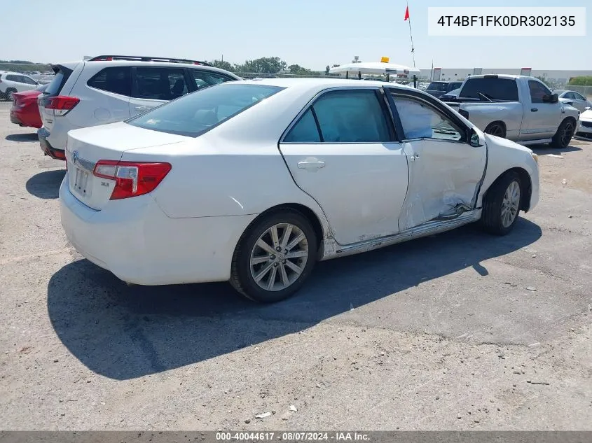 2013 Toyota Camry Xle VIN: 4T4BF1FK0DR302135 Lot: 40044617